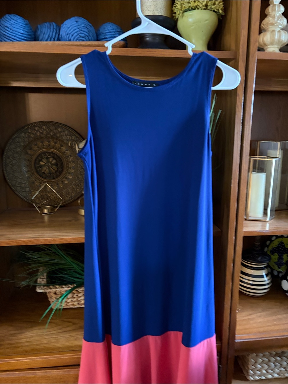Tiana B. Two-Tone Sleeveless  Dress in Royal Blue and Pinkish/Orange